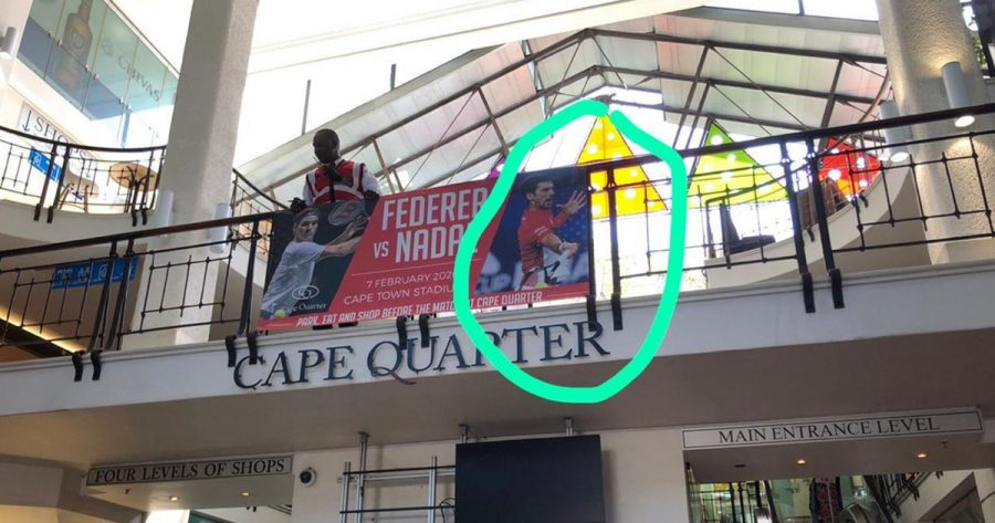 djokovic in federer and nadal banner by mistake in cape town