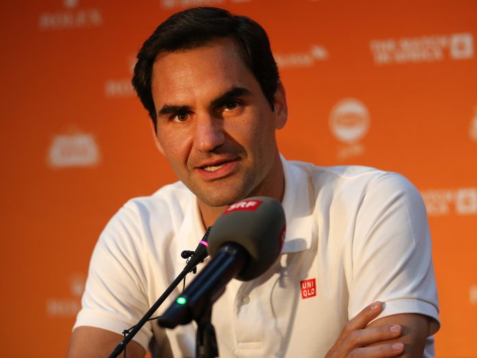 Roger Federer sharing some insight with the press preceding the Match in Africa in Cape Town - - Reg Caldecott - Match In Africa 2020