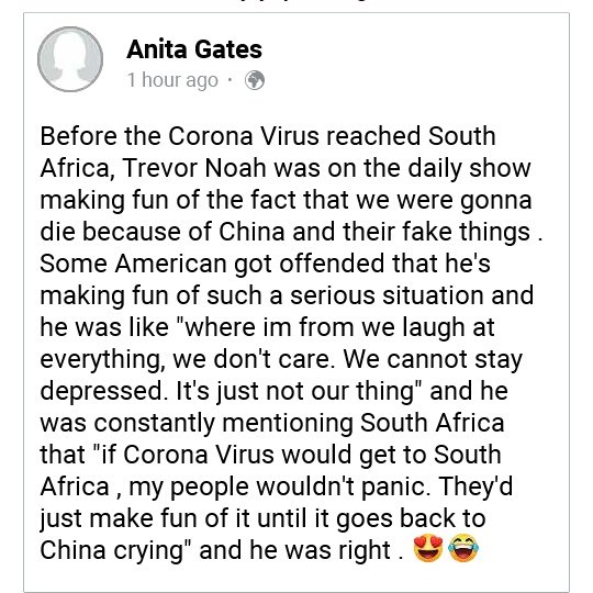 corona virus joke trevor noah
