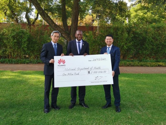 Huawei donated R1-million to help SA's fight against corona virus. Huawei donated R1-million to help SA's fight against corona virus.