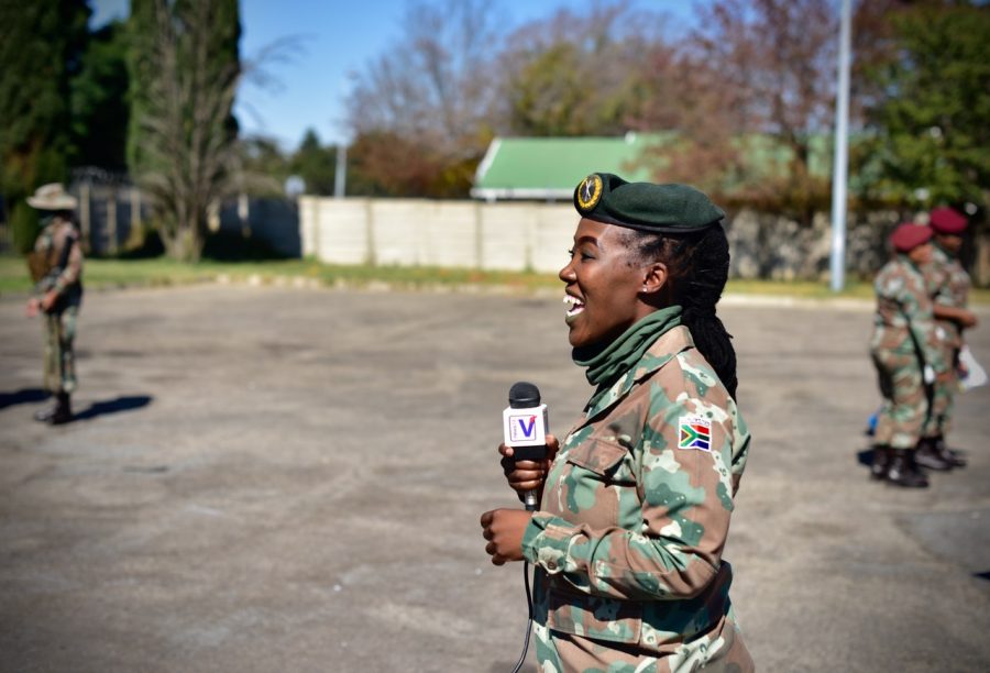 Soldier being interviewed explains the unique issues faced by women on patrol, including unpredictable periods.