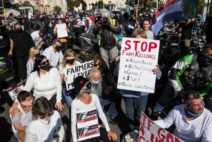 bikers against farm murders cape town south africa Hundreds of people, many on bikes, protested outside Parliament on Saturday morning against farm murders. Photo: Ashraf Hendricks