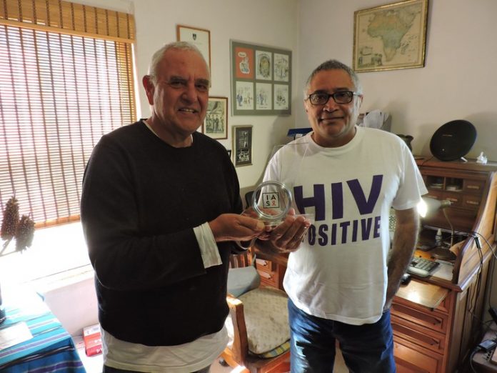 Zackie Achmat (right) with friend of many decades Jack Lewis after Achmat received the 2018 International AIDS Society President’s award on a webinar on Thursday. Zackie Achmat (right) with friend of many decades Jack Lewis after Achmat received the 2018 International AIDS Society President’s award on a webinar on Thursday.
