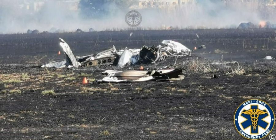 The wreckage of the Piper Cherokee flown crashed with rookie pilot Anika de Beer at the control at Wonderboom Airport, South Africa