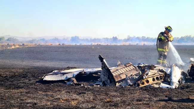 The wreckage of the Piper Cherokee in which rookie pilot Anika de Beer died