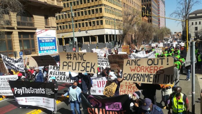 People from various organisations protested in Johannesburg on Saturday. Photo: Zoë Postman