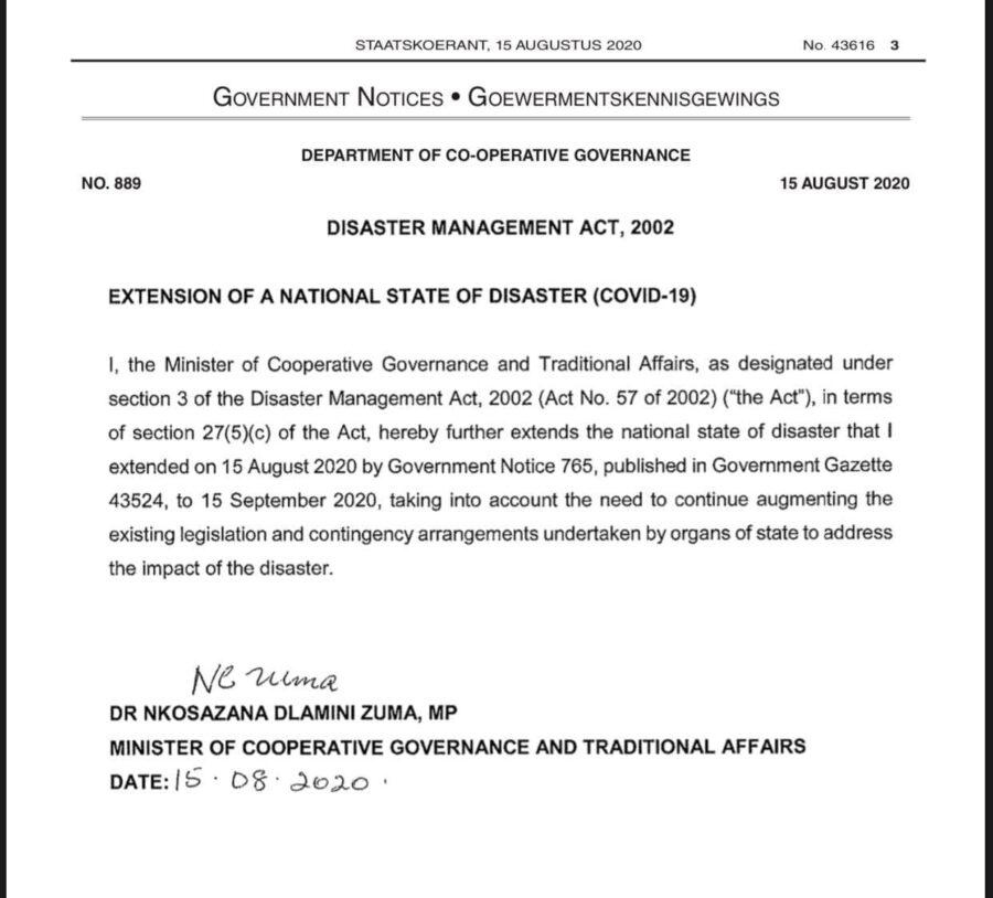state of disaster extended by a month