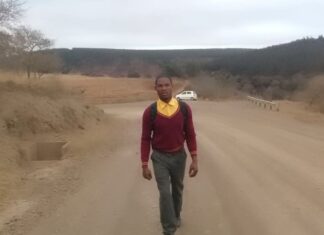 Grade 11 learner Zwelakhe Mnomiya walks approximately 11 kilometres to his high school in rural Kranskop because the KwaZulu-Natal education department says there’s not enough money to provide him and a dozen other learners from his village with transport. Photo: Supplied