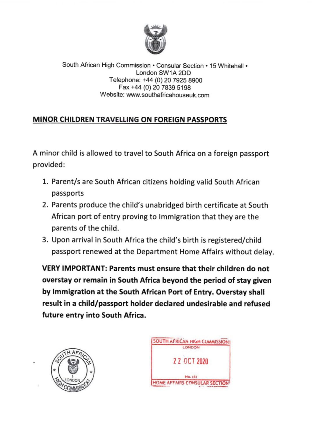 IMPORTANT Info for Spouses and Children of South Africans Travelling