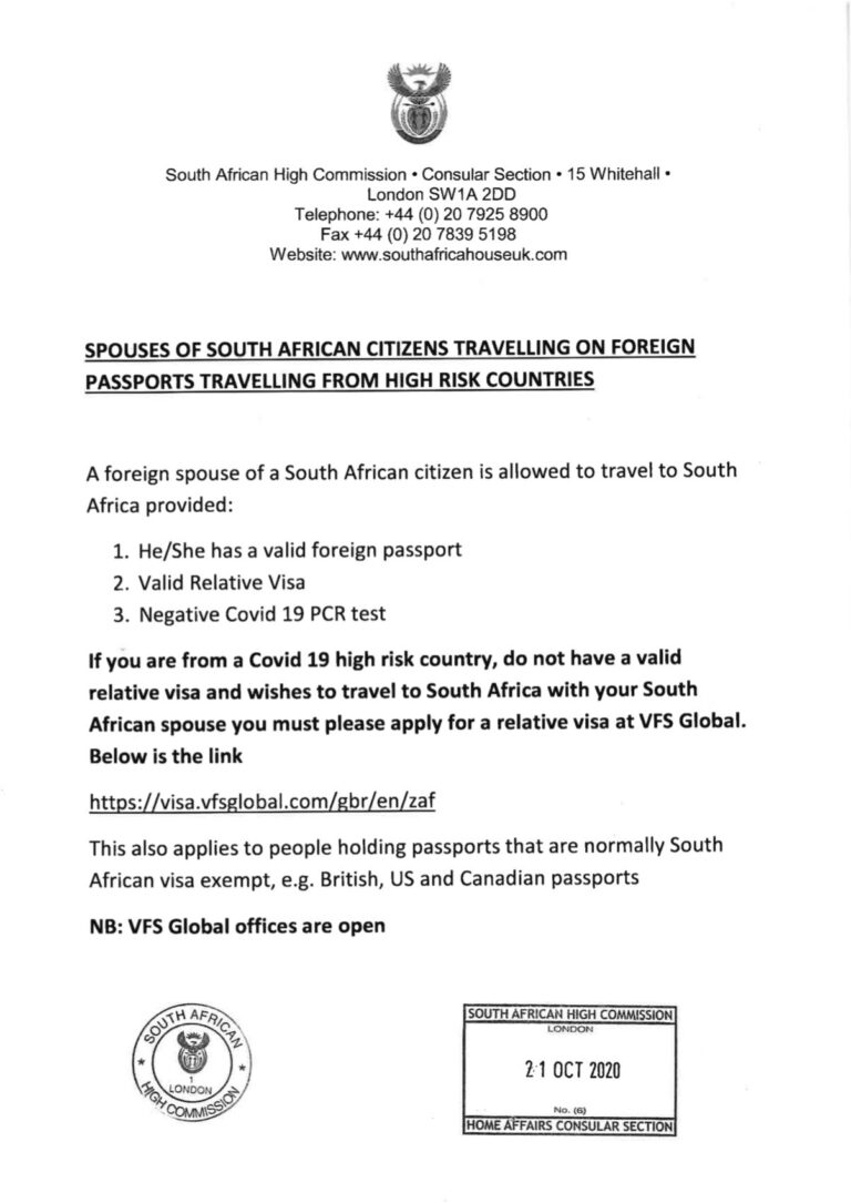 IMPORTANT Info for Spouses and Children of South Africans Travelling