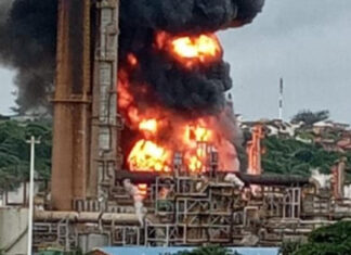 Engen refinery fire in Durban South Africa after an explosion on Friday morning, 4 December 2020. Photo supplied.