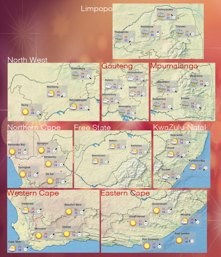 South African weather forecast for Christmas Day