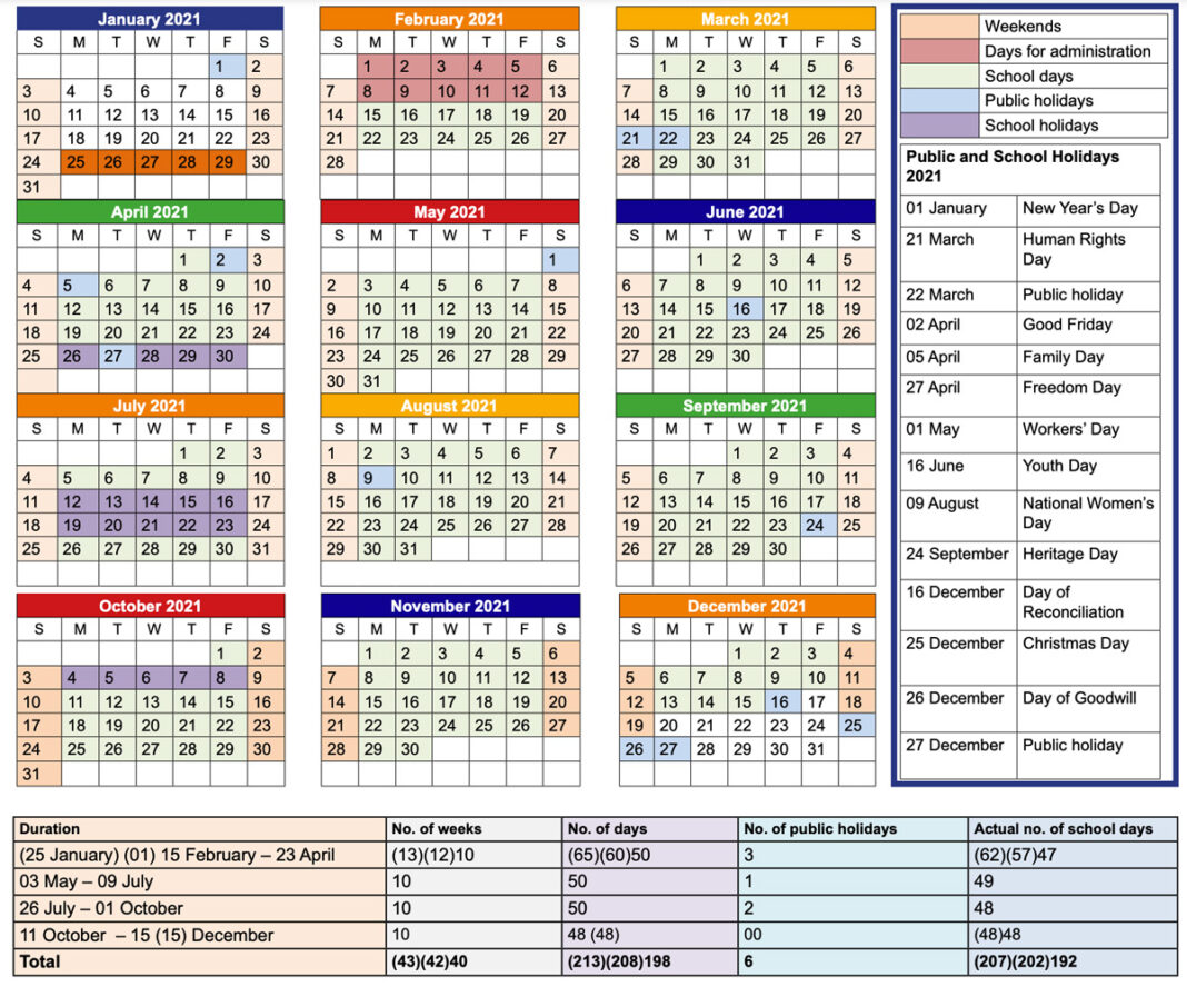 LATEST Amended School Calendar for 2021 for South African Learners