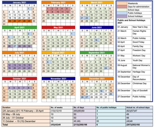 Latest Amended School Calendar For 2021 For South African Learners