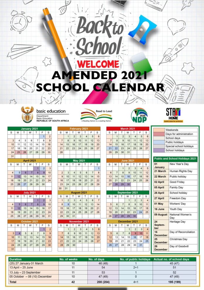 Amended School Calendar for 2021 for South African Learners SAPeople