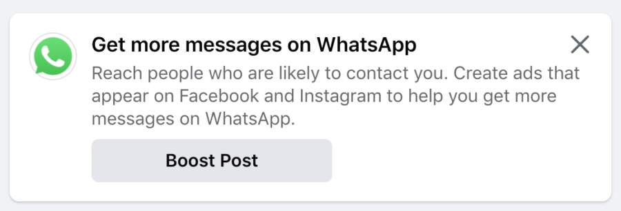 facebook promoting whatsapp