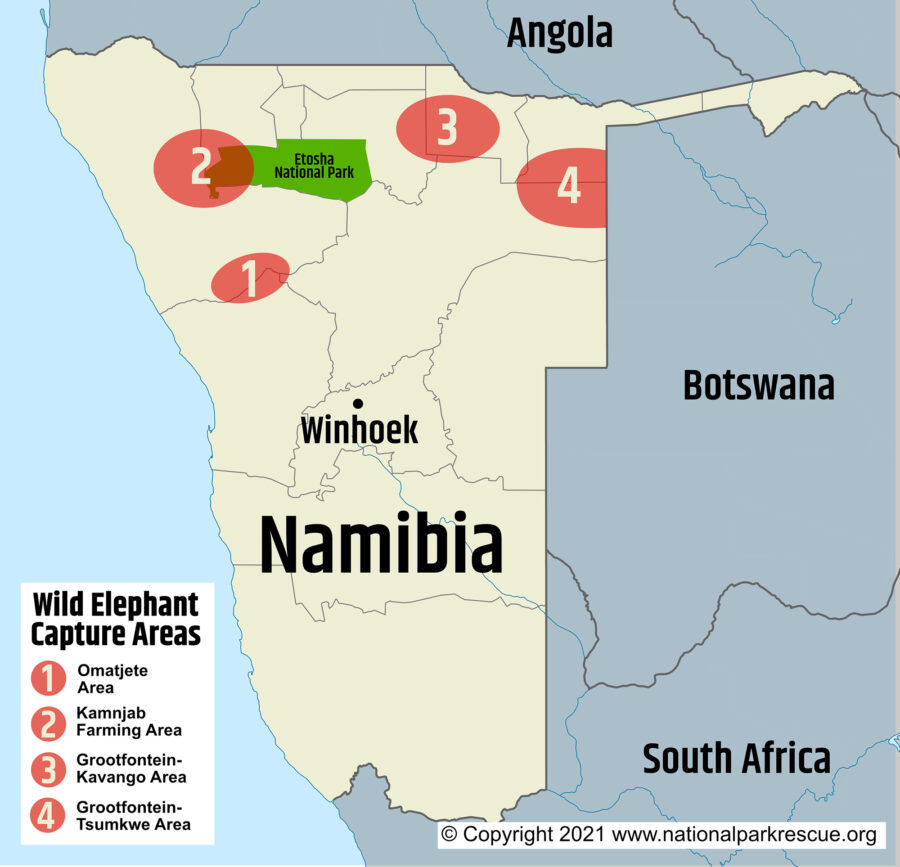 Elephant capture areas. (Image: Supplied)