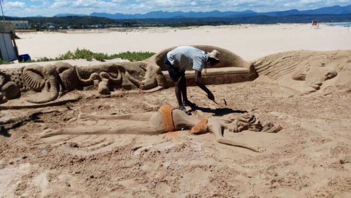 sand sculpture beach plett gup beach closure hits small businesses like sand sculptor