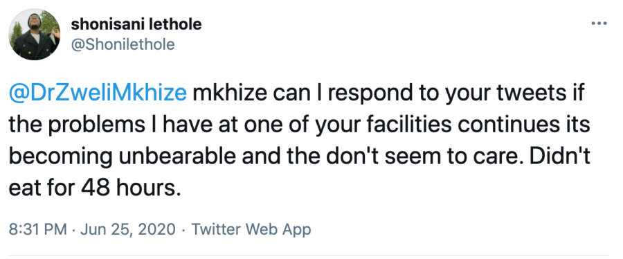 shonisani tweet to dr mkhize health minister