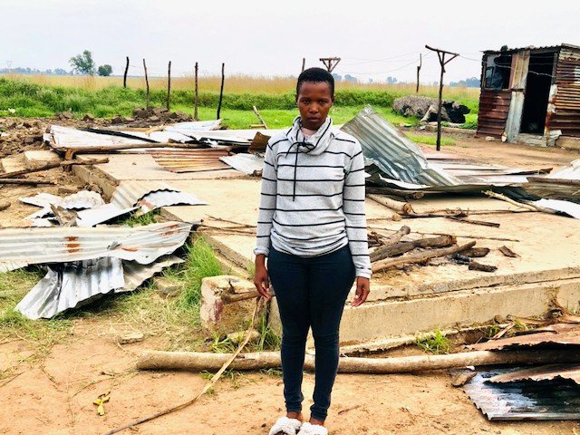 demolished home police sandf gup Sinoxolo Nwazi standing on the site of her demolished home. Photo: Kimberly Mutandiro