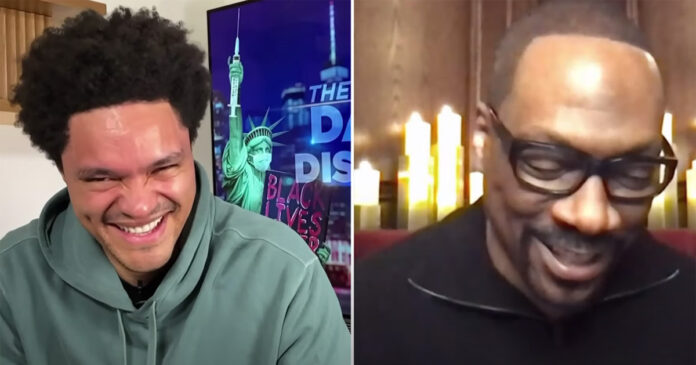 Trevor-Noah-laughs-red-Eddie-Murphy Trevor Noah blushes turns red Eddie Murphy