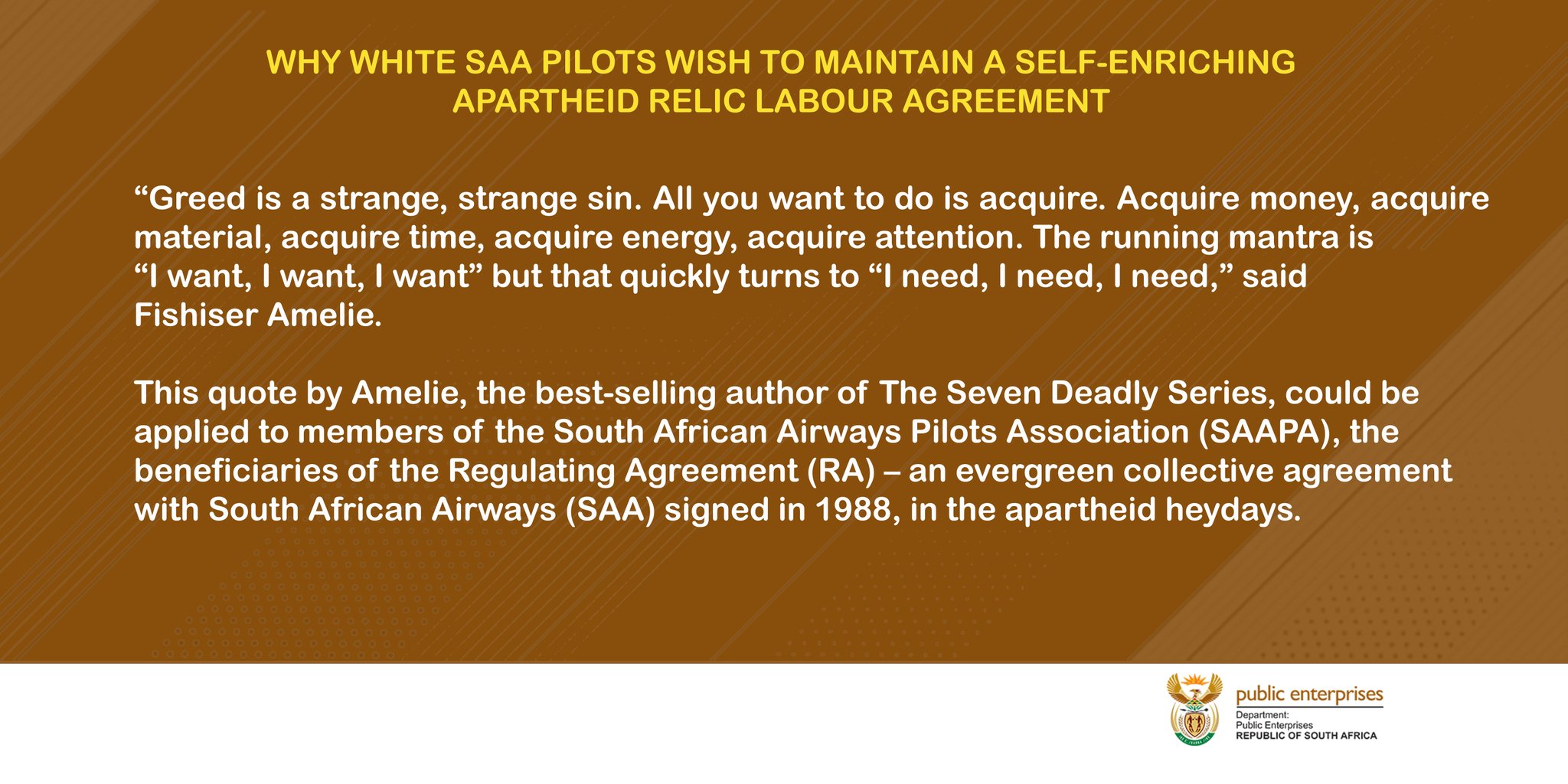 White SAA pilots tweet by Dept of Enterprises