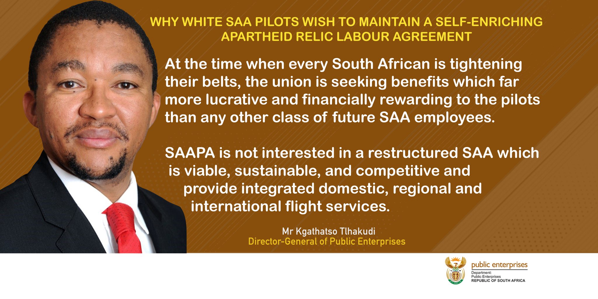 White SAA pilots tweet by Dept of Enterprises