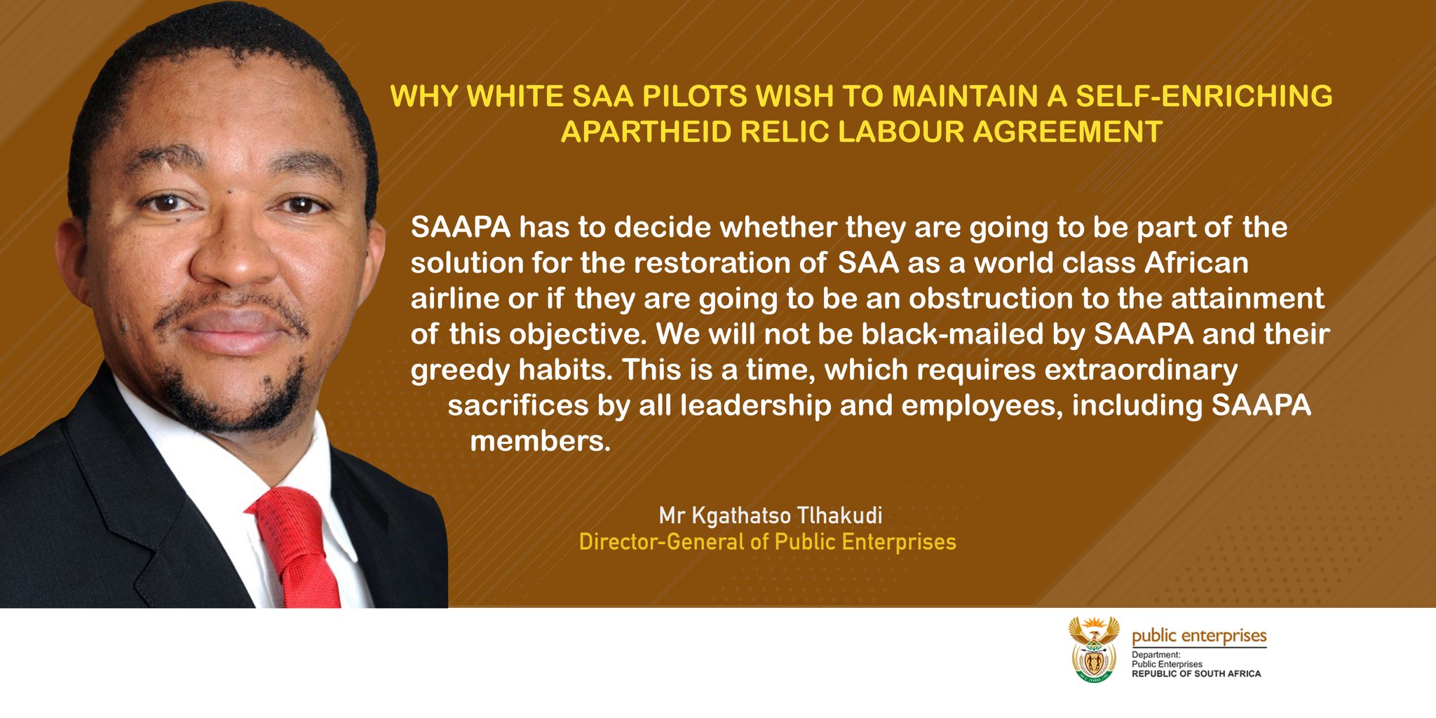 White SAA pilots tweet by Dept of Enterprises