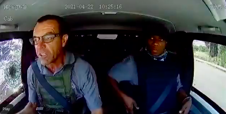 At least a dozen bullets fired at driver Leo Prinsloo but they shatter but cannot penetrate his bullet proof glass window