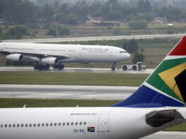 A South African Airways (SAA) plane is towed at O.R. Tambo International Airport in Johannesburg, South Africa, January 18, 2020. REUTERS/Rogan Ward/File Photo