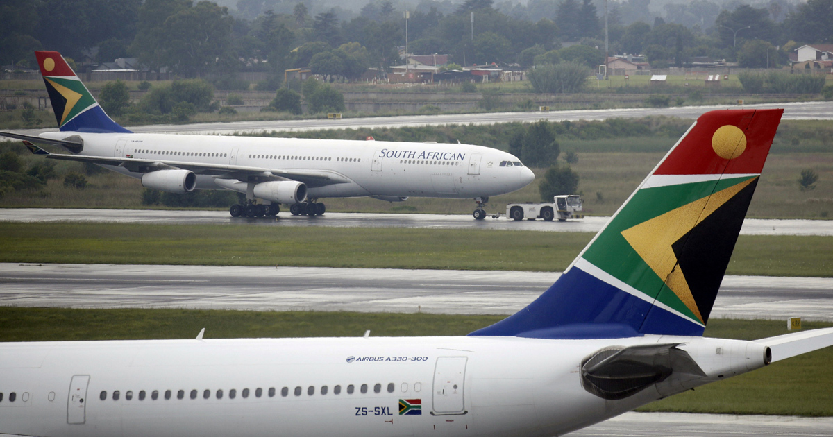 A South African Airways (SAA) plane is towed at O.R. Tambo International Airport in Johannesburg, South Africa, January 18, 2020. REUTERS/Rogan Ward/File Photo