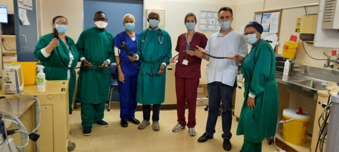 2021-06-03_bowel-enteroscopy South Africa team SA’s first successful bowel enteroscopy procedure was led by senior consultant Dr Dion Levin in partnership with Professor Mashiko Setshedi, the head of UCT’s Division of Medical Gastroenterology, and a team of experts. Photo Supplied.