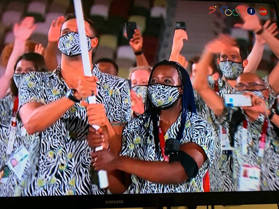 Olympic outfits flag bearers South Africa