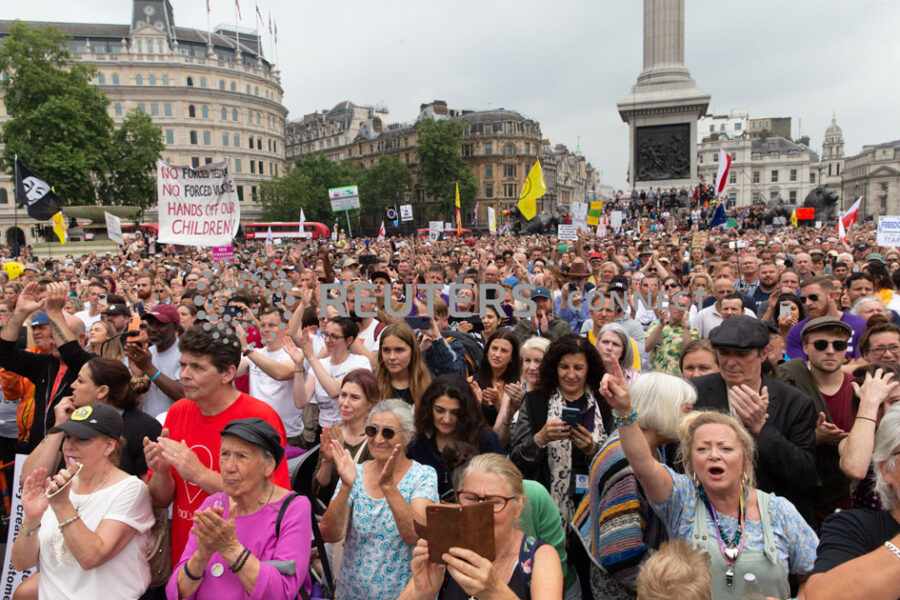 'Worldwide Freedom Rally' anti-vaccines protest staged at Trafalgar Square, London