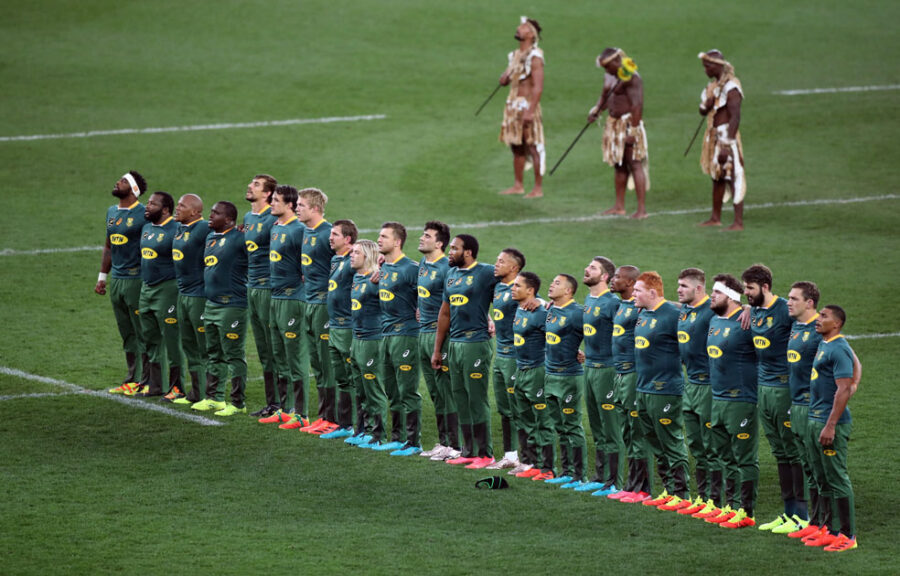 Rugby Union - First Test - South Africa v British and Irish Lions - Cape Town Stadium, Cape Town, South Africa - July 24, 2021 South Africa players line up before the match REUTERS/Mike Hutchings