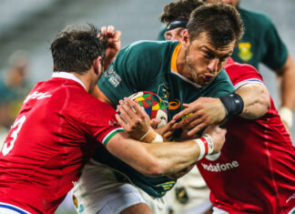Handre Pollard takes it up for the Boks.