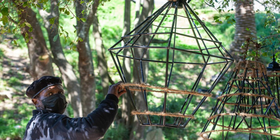 homeless-man-recycled-lampshades