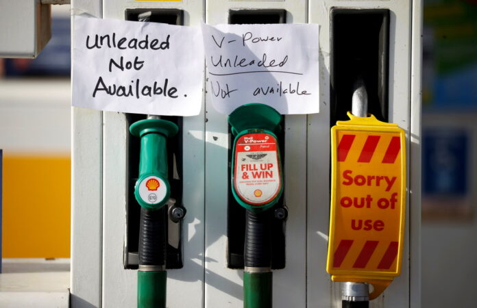 LONDON (Reuters) -Britain put the army on standby to deliver fuel from Tuesday after an acute shortage of truckers triggered panic buying that left fuel pumps dry across the land and raised fears that hospitals would be left without doctors and nurses. LONDON (Reuters) -Britain put the army on standby to deliver fuel from Tuesday after an acute shortage of truckers triggered panic buying that left fuel pumps dry across the land and raised fears that hospitals would be left without doctors and nurses.
