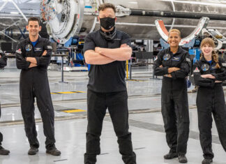 Elon Musk with the four 'space tourists'. Photo: Inspiration4 Mission
