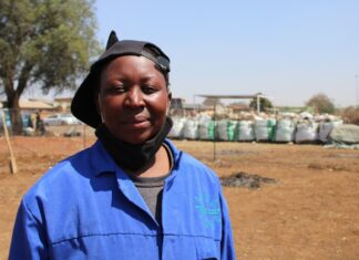 Itumeleng Phiri from Tembisa has started a recycling project and food garden on a field previously used as an illegal dump site. Photo: Masego Mafata