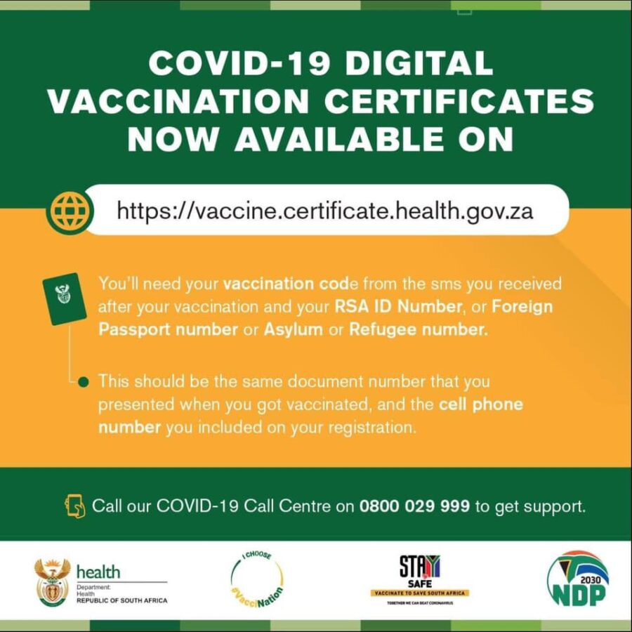 covid-vaccination certificate support south africa