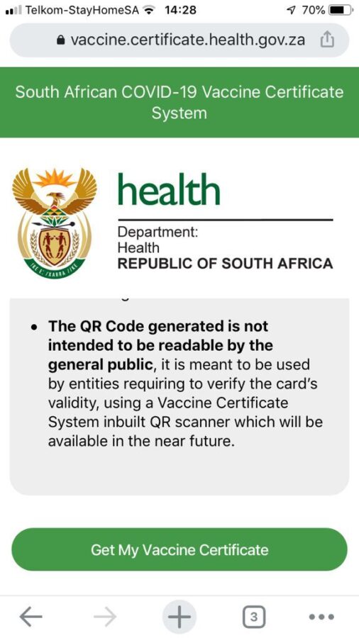 Digital COVID-19 Vaccination Certificates in South Africa