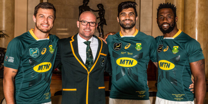 springboks uk tour 210806-damian-de-allende-pollard-nienaber-kolisi-springboks Handre Pollard, Jacques Nienaber, Damian de Allende and Siya Kolisi.