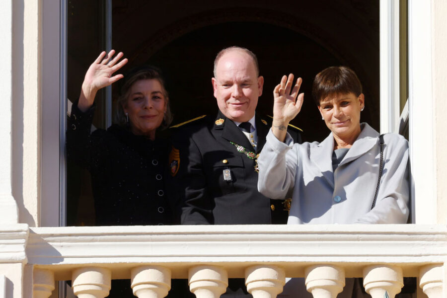 Prince Albert II of Monaco, Prince Jacques and Princess Gabriella stand on the palace balcony during the celebrations marking Monaco's National Day in Monaco, November 19, 2021. REUTERS/Eric Gaillard