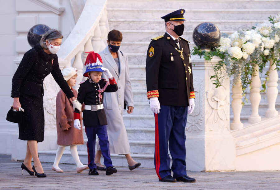 Prince Albert II of Monaco, Prince Jacques and Princess Gabriella stand on the palace balcony during the celebrations marking Monaco's National Day in Monaco, November 19, 2021. REUTERS/Eric Gaillard
