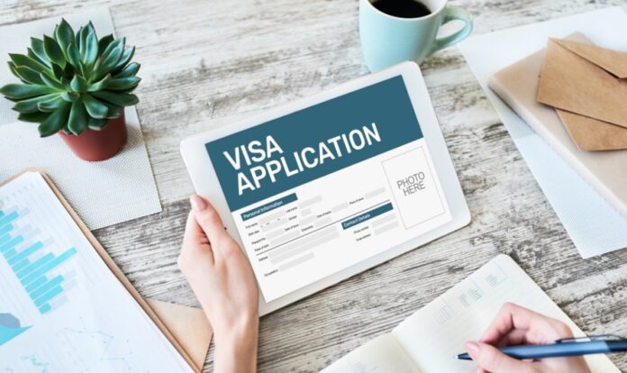 Online Visa application form on screen. Country Visit permit. South Africa to Launch New eVisa System in March 2022