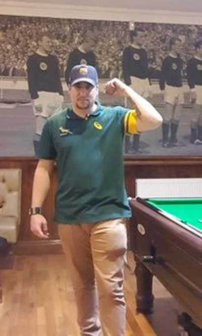 Like many Proudly South African expats Dean Carr, who lives in Glasgow, made his way to Edinburgh to support the Bokke! Photo: Dean Carr