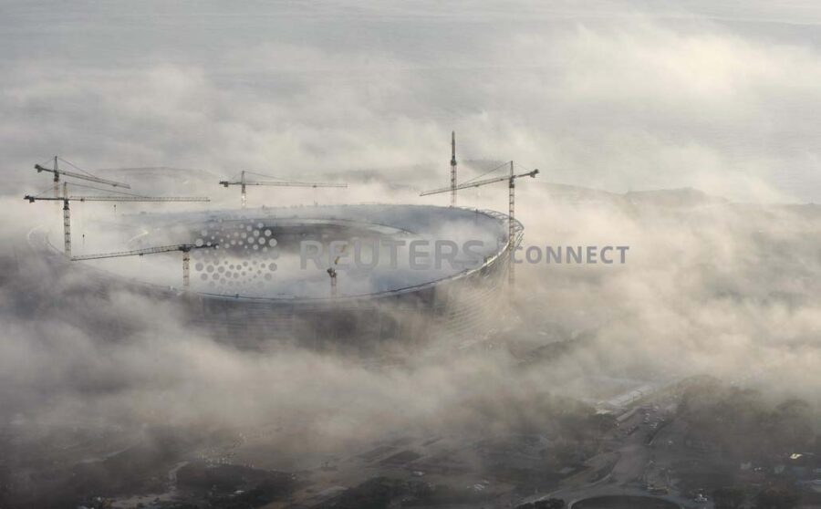 Early morning fog enshrouds Cape Town's Green Point 2010 FIFA Soccer World Cup Stadium