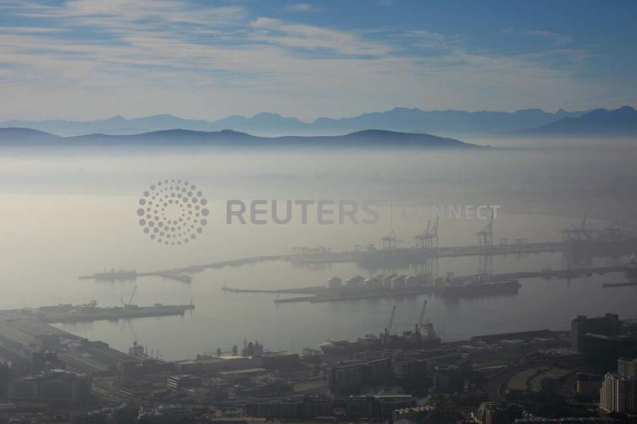 Seasonal fog disapates over the harbour in the port city of Cape Town