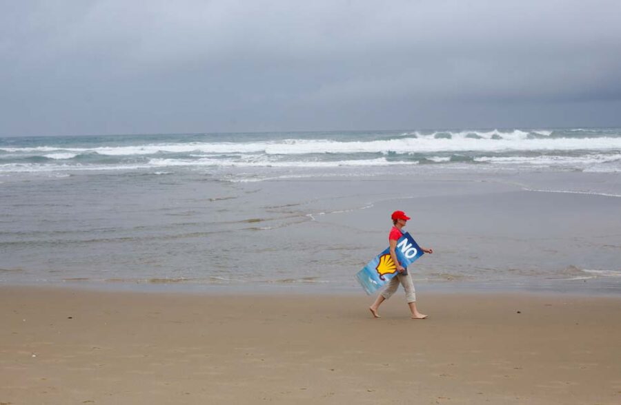 Residents demonstrate against Royal Dutch Shell's plans to start seismic surveys in Sigidi